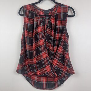 Anthropologie Greylin Womens Top Small Red Plaid Sleeveless Flowy Dark Academia